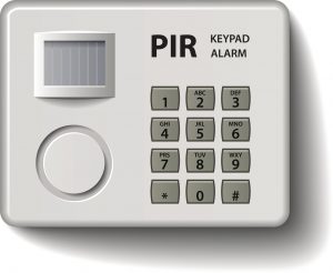 Front view of a PIR keypad alarm